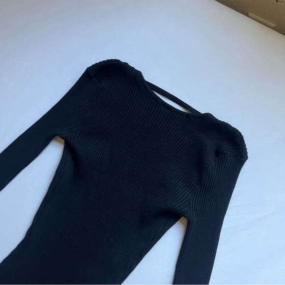 EVANGELIE SMYRNIOTAKI x AMOTEA black bodycon rib knit long sleeve midi maxi - Picture 3 of 6